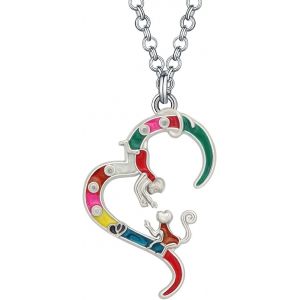 Kal-Alliage Doux Double Singe Collier Pendentif Pour Femme Fille Bijoux Fantaisie Emaille Charms Cadeaux - Neuf