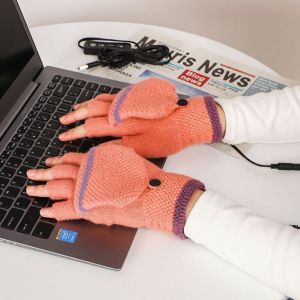 Gants Chauffants Usb Mi-Doigts Pour Homme Et Femme, Mitaines Chaudes Et Chauffantes, En Tricot, À Température Réglable, Lavables, Pour Ordinateur Portable, Hiver - Neuf