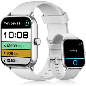 Montre Connect&eacute;e Homme Femme Pour Samsung,Iphone,Android,1,8"" Montre Connect&eacute;e Femme Avec Appel Bluetooth,Voix De L'Ia,Alexa Int&eacute;gr&eacute;e,Smartwatch Moniteur De Spo2,Sommeil,Podometre,Calories,Ip68-Blanc - Neuf