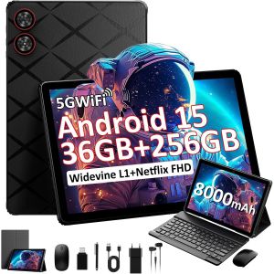 CHECARZHN--NO1-2025 Dernières Tablette 11 Pouces Android 15 Tablette 36Gb+256Gb+2Tb Extensible, Octa-Core, 2000 X 1200 Incell, 13Mp+8Mp, 8000Mah, 5G Wifi, Widevine L1, Tablette Avec Clavier Et Souris- Noir - Neuf