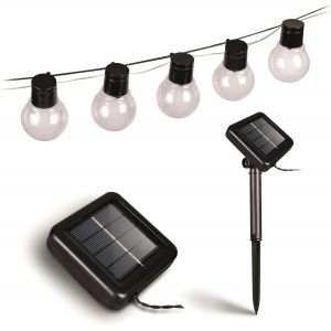 KAL-, Chaîne Lumineuse Extérieure Solaire 5 M, 20 Lumières Led, Panneau Solaire, Jeux De Lumière, Capteur Crépusculaire, Usb-C, Ip44, Autonomie 6-8 Heures - Neuf
