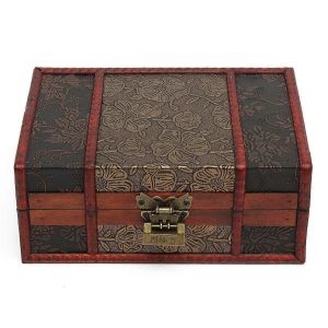 Grand bibelot bijoux serrure boîte cadeau de rangement en bois fait à la main - Neuf