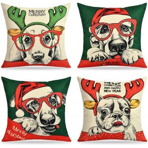 Housse De Coussin De Noël 45 X 45 Cm, Lot De 4, En Coton Et Lin, Idéale Pour Les Canapés, Les Voitures, Les Chambres Et La Décoration Intérieure (C) - Neuf