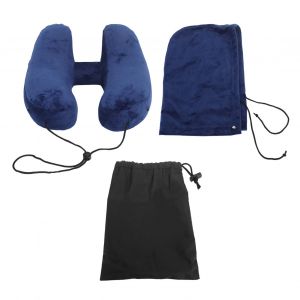Oreiller De Voyage Gonflable En Forme De H, Amovible Et Lavable, Remplissage Rapide Avec Sac De Rangement Et Chapeau, Oreiller D'avion Pour Le Cou, Le Menton Et La TêTe, Bleu Marine - Neuf