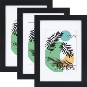 Fchhk-Lot De 3 Cadres Photo En Bois Mdf Avec Verre Acrylique - Pour Montage Mural Ou Sur Table - 15 X 20 Cm - Noir - Neuf