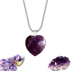 Collier Pour Femme En Argent Avec Pendentif Coeur En Pierres Naturelles Am&eacute;thyste Naturelle Cadeaux Pour Femme,Grande,Argent Sterling,Am&eacute;thyste - Neuf