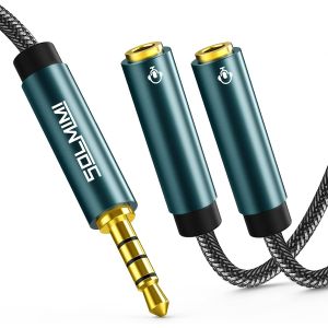 LORANKA-R&eacute;partiteur de casque 3,5 mm 4 p&ocirc;les m&acirc;le vers deux TRRS femelle adaptateur adapt&eacute; pour deux casques audio et micro, compatible avec PC, ordinateur portable, Android, Windows, smartphones - Neuf