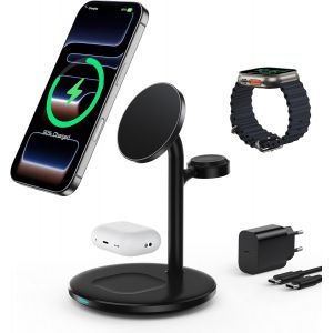 KALANKA-Station de Charge inductive, Chargeur de Station de Charge sans Fil 3 en 1, Chargeur sans Fil Compatible avec Chargeur Mag Safe pour iPhone 16 15 14 iWatch Ultra 2/1,Series 10/9/8 - Neuf