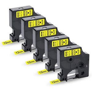 Ruban pour &Eacute;tiqueteuse Compatible pour Dymo D1 45018 S0720580 pour Dymo LabelManager LM 160 280 100 120P 150 200 210D 220P 260P 350D 360D 400 420P 450 DUO 12mm x 7m Noir sur Jaune Pack de 5 - Neuf