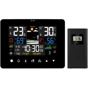 SUBZONAL-Station M&eacute;t&eacute;o Sans Fil avec &Eacute;cran Tactile Thermom&egrave;tre Hygrom&egrave;tre Hygrom&egrave;tre Barom&egrave;tre R&eacute;veil pour Maison Bureau Jardin Noir - Neuf