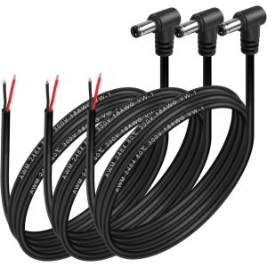 DC 5521 Câble d'alimentation en queue de cochon à angle droit de 90 degrés 18 AWG prise mâle d'alimentation CC vers fil nu extrémité ouverte câble d'alimentation en queue de cochon (18AWG) - Neuf