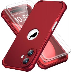 Kal-Coque Pour Iphone 16 Plus + 2 Pièces Verre Trempé Protection Écran, Antirayures Rigide Pc Avant Et Souple Tpu Arrière Protection Antichoc Etui Pour Iphone 16 Plus 6,7 Pouces, Rouge - Neuf