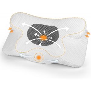 Trahoo-Oreiller Ergonomique Cervical, 2 En 1 Oreiller Memoire Forme, Soulagement Efficace De La Douleur, Oreiller Orthopédique À Mémoire Pour Dormir Sur Le Côté Et Sur Le Dos-63 X 34 X 9/12cm - Neuf