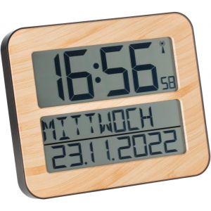 TFA Dostmann Timeline Max 60.4512 Horloge Murale Radio-pilotée numérique avec Jour de la Semaine et Fonction réveil L 258 x l 30 (120) x H 212 mm (Aspect Bois) - Neuf