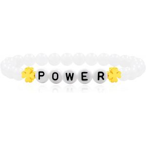 Kal-&Eacute;l&eacute;gant Bracelet &Eacute;lastique En Perles De Jade De 6 Mm Avec Lettres Inspirantes &laquo; Power &raquo;, Bracelet Extensible Pour Homme Et Femme, Bijou Unisexe Pour Parents, Fr&egrave;res Et Soeurs, Anniversaires, - Neuf