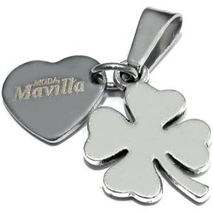 Kalsw-Pendentif Acier Tr&egrave;fle Portebonheur Et Coeur Fabriqu&eacute; En Italie.Bracelet En Acier &Eacute;motionnel Phrases,Pens&eacute;es,Mots Avec Charms Pendentif Scaramantique,Ciondolo Quadrifoglio,Acier - Neuf