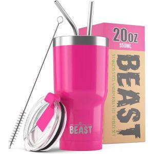 Beast Mug Isotherme Cafe - 550ml I Argent&eacute; I Acier Inoxydable I , Tasses Isothermes I 2 Pailles Et Brosse Nettoyage I Thermos Caf&eacute;s De Voyage Double Paroi I Caf&eacute; Chaud Ou Glac&eacute; - Neuf