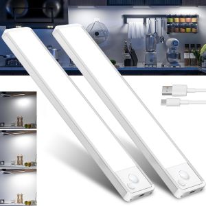 SUBZONAL-Reglette Lampe LED Cuisine Mouvement Detecteur - Sans Fil Sous Meuble Placard Lumi&egrave;re Rechargeable Barre Interieur Cabinet Eclairage Aimant&eacute;e USB Batterie R&eacute;glette Autocollante Bande Armoire - Neuf