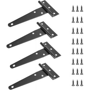 Charni&egrave;res, 4 Pi&egrave;ces Charni&egrave;re Porte, T Charni&egrave;res, Charni&egrave;res Porte M&eacute;tal, Charni&egrave;res Robustes, T Noir Charni&egrave;re, avec Vis, pour Portes de Portail, Portes de Remise et Portes de Grange, Noir - Neuf