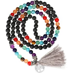 Collier Bracelet Mala De 108 Perles 6 Mm Collier Bouddhiste De Prière Tibétain Reiki De Guérison Chapelet Bouddha Méditation En Pierres Précieuses Naturelles Avec Pendentif, 68 Cm (Classique) - Neuf
