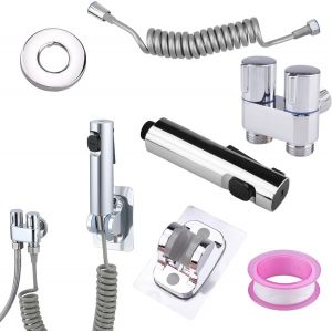 Pulv&eacute;risateur de Bidet &agrave; Main Kit Douchette WC Double Mode Avec tuyau &agrave; Ressort et Support Convient pour le Nettoyage personnel Comme la Cuisine et la Salle de Bain - Neuf
