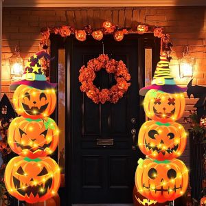 MEVRONISSHOP-Panneau de Signalisation d'halloween avec Lumi&egrave;res LED, Halloween Signe de Jardin en Forme de Citrouille avec Piquets en H et Poteau de Support pour Portes, Jardins D&eacute;corations Ext&eacute;rieur - Neuf