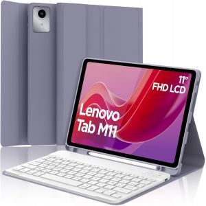 Coque Clavier Pour Lenovo Tab M11 11 Pouces, Azerty Français Housse Clavier Bluetooth Magnétique Détachable Avec Porte Crayon Pour Tablette Lenovo Tab M11 11"" 2024 (Tb330fu/Tb330xu), Violet - Neuf