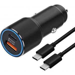 Chargeur De Voiture Super Rapide 63 W Et C&acirc;ble Pour Samsung Galaxy S23 S25 S22 S24 Plus Ultra/S21 S20 Fe, A54 A53 A56 5G A52 A52S A34 A33 A23 A14 A13, Z Fold 4 5, Usb C 45 W + Usb A 18 W. Adaptateur - Neuf