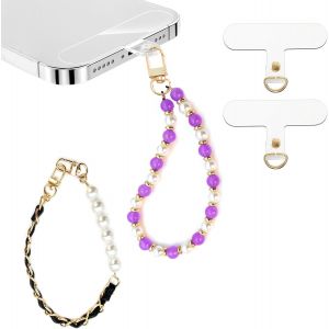 Kal-Dragonne De Téléphone Pierre Perlée, Bracelet Pour Téléphone Portable, Dragonne De Lanière De Téléphone Portable Avec 2 Onglets D'attache Détachable Chaîne De Bracelet De Téléphone Perles - Neuf