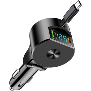 ONGI-Chargeur Voiture Retractable,75W 3 En1 Usb C Chargeur Allume Cigare Rétractable Avec Câble,Allume Cigare Usb C Super Rapide 30W Compatible Avec I-Phone 16/15/Pro Max/Pro/Plus/Sam-Sung S24/S23/Hu - Neuf