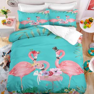 Microfibre Parure De Lit X Doux Confortable X Cm Parure Lit Enfant Flamant Rose Housse De Couette Enfant Fille + X Taies D'oreiller Xcm - Neuf