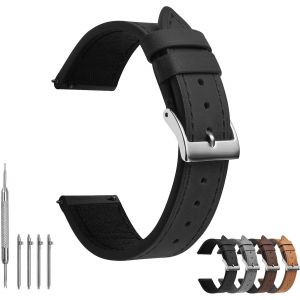 Eryi-Bracelet Montre En Cuir 20mm, Bracelet De Montre Noir Pour Homme, Bracelets Montres Souple De Remplacement, Montre Bracelet Avec Boucle En Acier Inoxydable, 18mm 20mm 22mm 24mm - Neuf