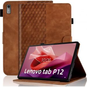 Coque Pour Lenovo Tab P12 2023(12.7 Pouce) Housse Cuir Pu Etui De Protection Flip Cover Case Avec Support Pochette Lenovo Tab P12 Tablette Coque, Marron - Neuf