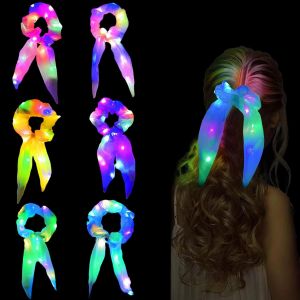 Lumineux Led Chouchou, Bande De Cheveux &Eacute;lastiques Lumineuses, 6 Pi&egrave;ces Bande Elastique Cheveux Led, Accessoires Pour Cheveux Led Pour Femme Filles Halloween No&euml;l Nouvel An (3 Modes D'&eacute;clairage) - Neuf
