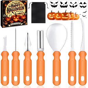 Oayew-Kit De Sculpture De Citrouille D'halloween, 7 Pi&egrave;ces Outils De Sculpture Citrouille, Acier Inoxydable Sculpture Kit, Halloween Citrouille Diy D&eacute;coration Pour D&eacute;coration, Familles Et Enfants - Neuf