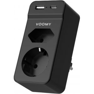 VOOMY Multiprise Murale, 4 en 1 USB, 2 Prises 1 Port USB-C et 1 Port USB-A, Prise Multiple 4000W, Triplette Electrique pour la Maison le Bureau les Voyages, Noir - Neuf
