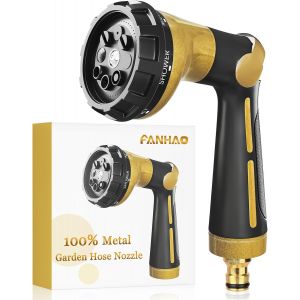 Ulteronixshop-Pistolet Arrosage 100% Metal avec 8 Modes de Pulv&eacute;risation, Pistolet d'arrosage Haute Pression, Valve Marche/arr&ecirc;t &agrave; R&eacute;gler avec le Pouce pour Pelouses, Voitures et des Animaux - Neuf