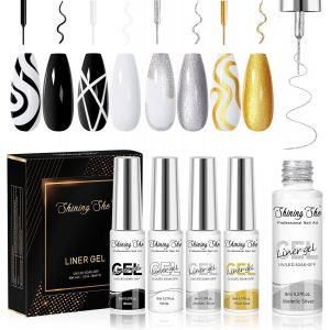 Kal-Vernis Semi Permanent, 4 Couleurs Noir Or Argenté Blanc Vernis À Ongles Gel Liner Kit Soak Off Uv/Led Semi-Permanent Manucure Kit Pour Salon De Manucure Diy Home, 8ml - Neuf