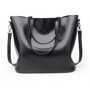 Sac fourre-tout noir vintage en cuir souple pour femme, sac à main grande capacité, sac à bandoulière - Neuf