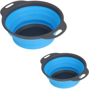 Eryi-2 Pièces Passoires De Cuisine Pliables, Passoire Pliable En Silicone, Panier De Passoire Pliables Pour Pâtes, Légumes, Fruits (Bleu) - Neuf
