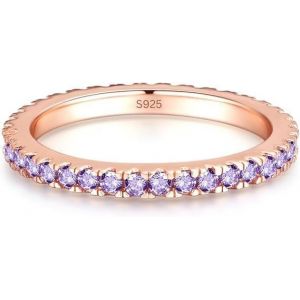 Kal-Bague En Argent 925 Avec Cristaux Violets En Or Rose U2013 Bague Pour Femme Avec Pierres D'améthyste Scintillantes En Oxyde De Zirconium U2013 Bijou De Qualité Joaillerie U2013 Bague De Déclar - Neuf