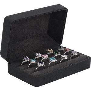 Boîte De Rangement Pour Bagues En Cuir 12.6X8X4.7Cm Boîte De Rangement Rectangulaire En Cuir Pu Avec Intérieur En Velours Boîte De Rangement Pour Bagues Noires Pour Plusieurs Bagues - Neuf