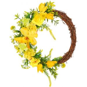 Couronne de printemps avec des roses jaunes, pour la décoration de la porte et du salon - Neuf
