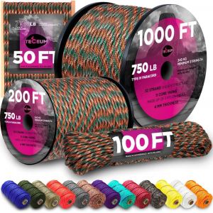 Paracord Type Iv 750lbs Camouflage Mixed 100ft 4mm 100% Nylon Solid Mil Spec Emergency Survival Rope 11 Strand Core Edc Camping Hiking Equipment - Neuf