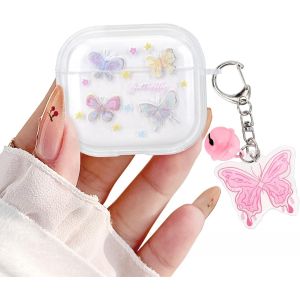 Coque pour Airpods 3, Motif de Papillon Mignon Airpods 3eme Generation &Eacute;tui avec Porte-cl&eacute;s Souple TPU Antichoc Housse de Protection Portable Protege pour Airpods 3 - Neuf