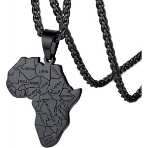 Kal-Collier Homme Egyptien Carte Afrique Or Collier Africain Acier Inoxydable Bijoux Porte Bonheur Femme Enfant Fille Cha&icirc;ne R&eacute;glable 55+5cm - Neuf