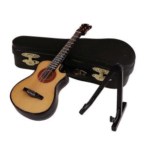 B-Guitare Miniature En Bois Avec Support Et &Eacute;tui Mini Instrument De Musique Miniature Maison De Poup&eacute;e Mod&egrave;le Ho - Neuf