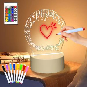 Veilleuse 3d Diy Avec Tableau De Bord Led, Tableau De Notes Led Avec Stylo Effa&ccedil;able, 16 Couleurs, Lampe De Chevet Tactile Usb, &Agrave; Intensit&eacute; Variable, Tableau De Message, Cadeau Pou[Vei9272768] - Neuf