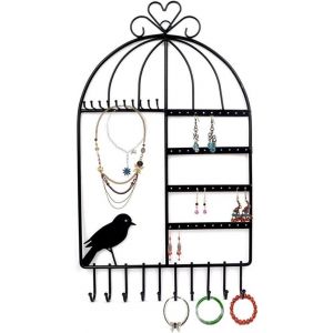 Maas-Cintre De Bijoux En Forme De Cage D'oiseaux Support Mural Présentoirs Boucles D'oreille Supporter Collier Présentoir (Noir) - Neuf