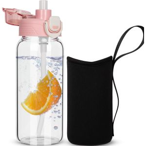 Eryi-0.6l Gourde En Verre Avec Paille, 600ml Bouteille D'eau En Verre Borosilicaté Anti-Fuite Pour Enfants, École - Neuf